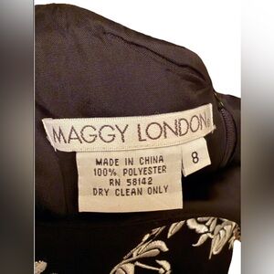 Maggy London Black Dress with Embroidered White Floral Accents